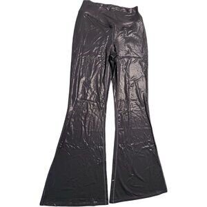 Halara Shimmer Flare Leggings Black High-Waisted Crossover Design Stretchy Nylon